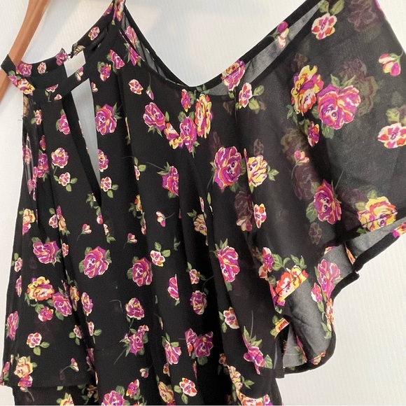 Torrid Black floral Ruffled Halter Sundress cold shoulder chiffon dress sz 30 - Picture 6 of 13